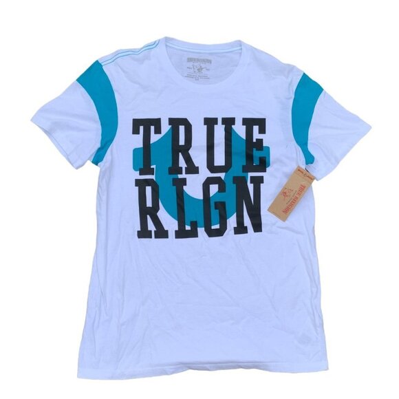 BRAND New True Religion Short Sleeve Football Sleeve Graphic T Shirt Medium - Picture 1 of 4